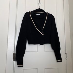 Oak + Fort Black/white striped crop cardigan Sz XS
